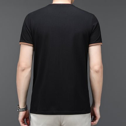 Famous Mouse Men's Summer New Men's Cotton T-Shirt Round Neck Striped Business Loose Short-Sleeved T-Shirt Top Men