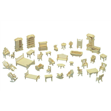 Handmade DIY Wooden 3D Stereo Puzzle Puzzle Artificial Model Furniture Puzzle Model Home Private Package 34 Pieces