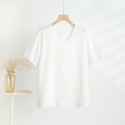 Retro Style Cotton Short-sleeved Women's Middle-aged and Elderly Mother's Vest Printed Outer Wear Base-layer Shirt All-match Artificial Cotton Top