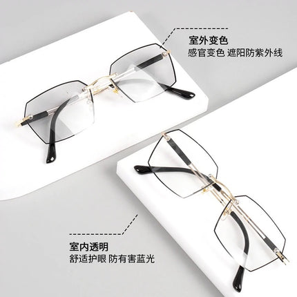 New smart photosensitive color-changing reading glasses for men and women with anti-blue high-definition frameless middle-aged and elderly reading glasses
