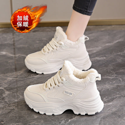 Full Leather Sports Shoes for Women Fleece-Lined 2025 New Spring & Fall Student Soft Sole Waterproof Anti-Slip White Thick Sole Dad Shoes