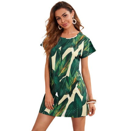 Real shot in stock foreign trade cross-border AliExpress shrimp skin independent station Europe and the United States plant printed T-shirt dress
