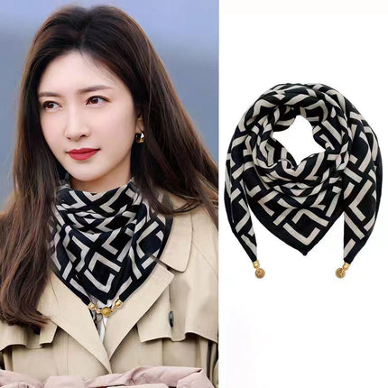 New 65.65 Magnetic Buckle Scarf Women's Square Scarf Winter Lazy Pendant Ins Scarf Scarf Decorative Fashion All-match