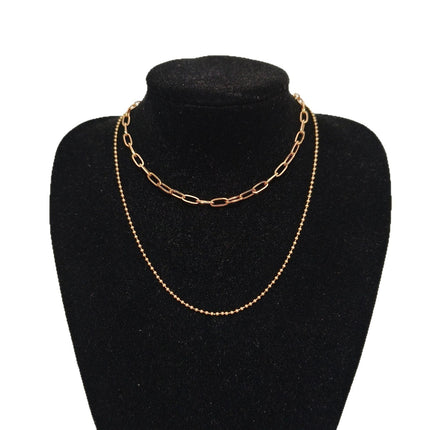 European and American Cross-Border Fashion Double-Layer Stacked Bead Chain Necklace for Women Ins Simple Trendyy Chain Clavicle Chain Women's Jewelry Chain