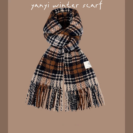 Imitation Cashmere Autumn and Winter Scarf Collection Plaid Scarf Women's Winter Thickeneded Warm Shawl Pure Color Student Scarf Cross-Border