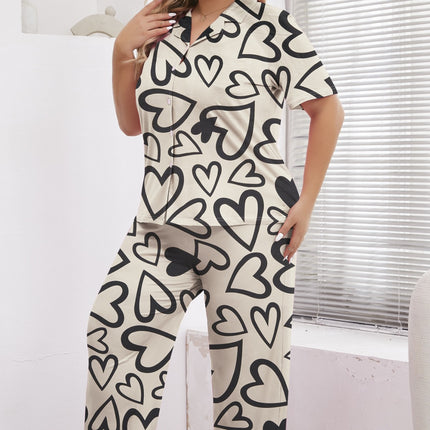 Foreign trade wholesale plus size new spring and summer long sleeve suit ladies simple love printing pajamas fresh home suit