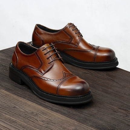 Men's Thick-Soled Leather Shoes, Height-Increasing 2026 New Model, Genuine Leather British-Style Brogue Shoes, Large-Toe Business Casual Shoes