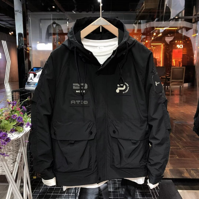 Spring New Arrival Tooling Multi-Pocket Hooded Jacket Men's Trendy Brand Plutton Handsome Couple's Rushwork Jacket Casual All-Match Jacket