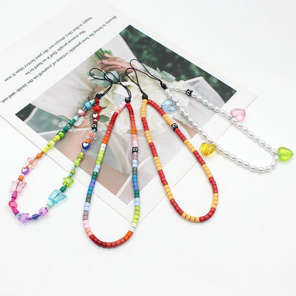 Online popular anti-lost mobile phone chain rainbow mobile phone chain same enamel beads DIY mobile phone lanyard factory direct sales