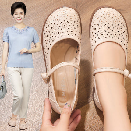 Mom's Shoes for Middle-Aged and Elderly Women, Summer Sandals, New 2026 Model, Non-Slip Soft Sole Women's Leather Shoes, Clogs, Single Shoes
