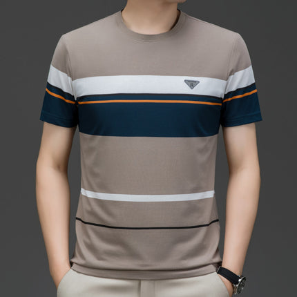 Mingdi Mouse Men's Summer New Men's Round Neck Pullover T-Shirt Striped Fashion Casual Thin Short Sleeve Top for Men