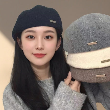 Elegant and Temperament All-match Beret Women's Autumn and Winter New Big-head-circumference Retro Wool Warm-keeping Forward Cap Shown Small Face