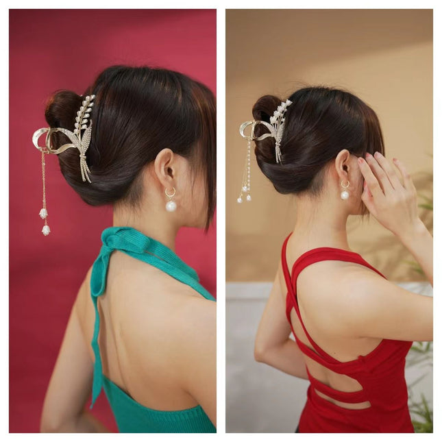 Wheat Spike Hair Clip, Chinese Style, Han Element, Tassel Updo Hair Clip, Large Size Shark Clip for Thick Hair, Snake-Shaped Hair Clip for Stray Hair