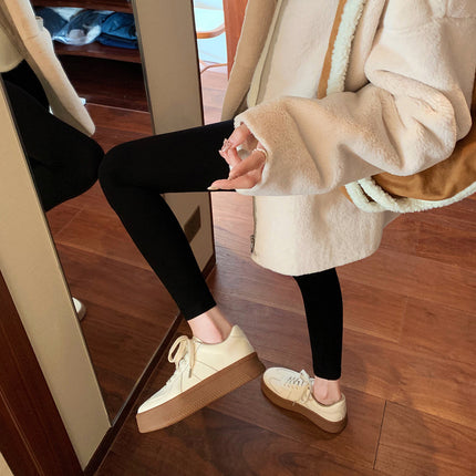 Cowhide Version~ Haonianhua Women's Shoes, German-Style Training Shoes, Round Toe, Thick Sole, Versatile Shoes, Lace-Up Casual White Shoes, Women's Sneakers