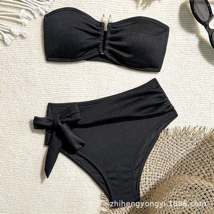 2025 New European and American Swimsuit Women's Flat-chest Bikini Sexy Split High Waist Beach Bikini Foreign Trade Swimsuit