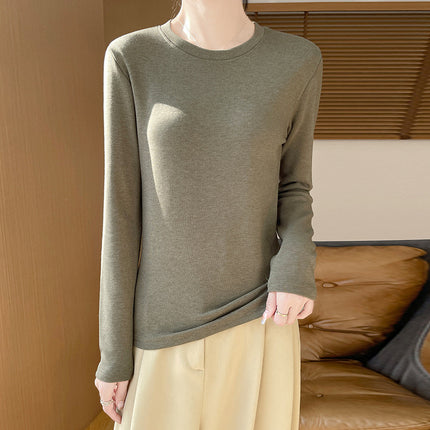 Autumn and Winter New Velvet Bottoming Knitwear for Women, Warm Cotton, Classy Quality Round Neck, Simple and Versatile Inner Long-Sleeved Knitwear