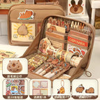 Multi-layer standing pencil case-coffee 20 capybara sticker 2 brooch pendant note capybara doll