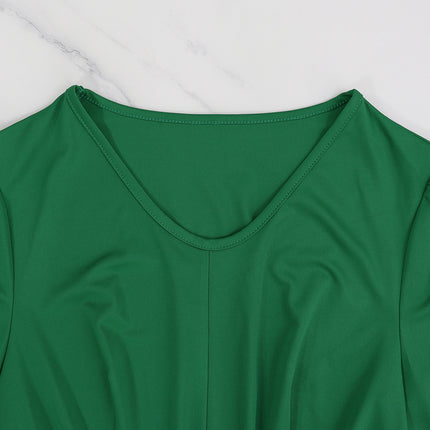 10579 Cross-border European and American High-grade Solid Color Green Round V-neck dress Slimming High Waist Tether Split Sleeve Elegant Long Dress