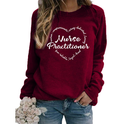Foreign trade supply nurse practitioner printed round neck top sweater European size women's coat long sleeve span