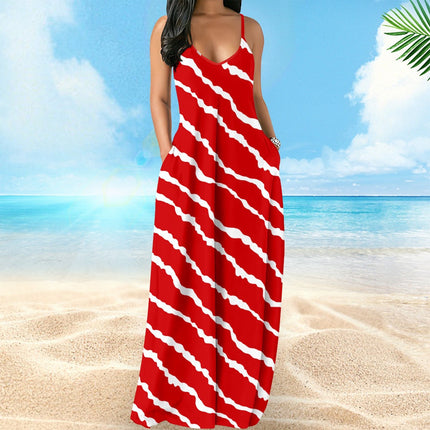 Cross-border Amazon European and American Women's Bohemian Sling dress Digital Printing Vacation Style Sexy Dress