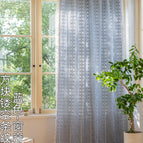 Width 140*height 100cm / Square hollow stripes-blue-curtain-rods (yellow tassels)