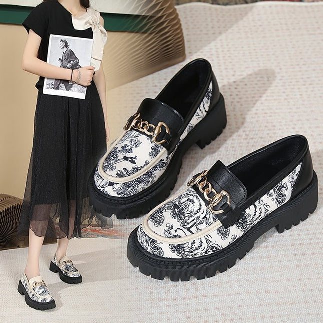 Cross-Border 2025 New Spring and Autumn Loafers Large Size Casual Frosted British Style Women's Shoes Thick Heel Thick Sole Foreign Trade Retro
