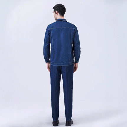 Summer Work Clothes suit Men's Thin Breathable Denim Long-sleeved Breathable Anti-scald Welder Wear-resistant Construction Site Labor Protection Tooling