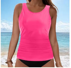 2025 New Cross-Border European and American Solid Color Two-Piece Swimsuit Solid Color Sexy Bikini Beach Hot Spring Swimwear Top