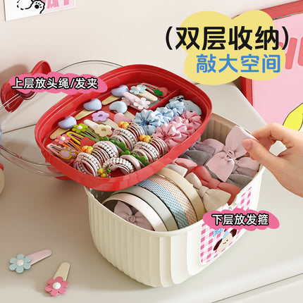 Dopamine Hair Jewelry Box Children's Cartoon Double Layer with Separated Large Capacity Hairpin Jewelry Plastic Portable Storage Box