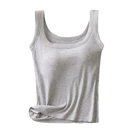 Modal Ribbed Square-Neck Camisole for Women with Built-In Bra Pads, No Need to Wear a Bra, Beautiful Back, Casual and Versatile