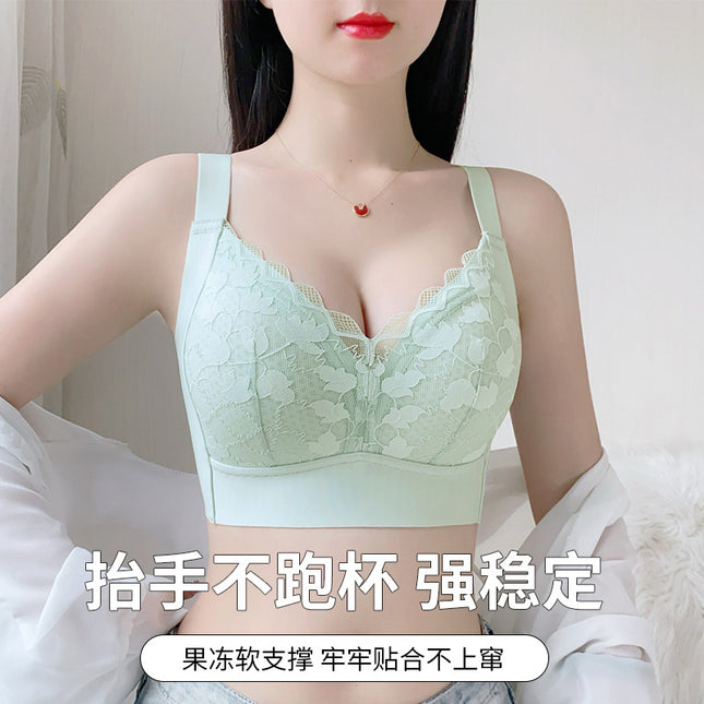 Breathable Hole Cup Large Size Full Cup Sexy Lace Intimates for Women with Big Breasts Showing Small Soft Support Anti-Sagging Thin Bra