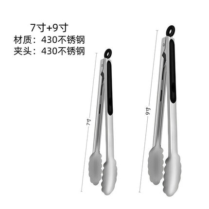 Cross-Border High-Temperature Resistant Steak Grilling Tongs 430 Stainless Steel Anti-Scalding Thickened Barbecue Tongs Kitchen Tools Food Tongs