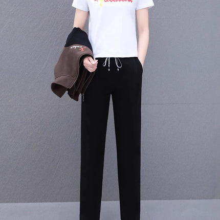 High Cotton Color-Block Two-Piece Fashion Casual Sports Suit for Women, Spring and Autumn, Middle-Aged Mom, Stand Collar Cardigan and Color-Block Sweatpants