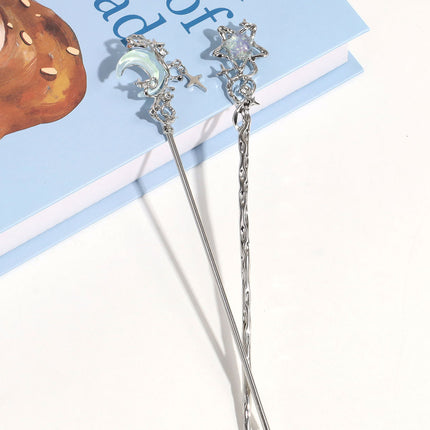 New Chinese Style Elegant Crystal Magic Wand Star Moon Hairpin Creative Faucet Auspicious Cloud Lotus Hairpin Hair Accessories