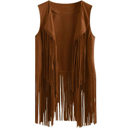 2025 Women's European and American Style New Suede Tassel Vest Jacket Popular Sleeveless Mid-Length Vest Outer Wear