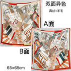 Red silk scarf in comic town / 65cm