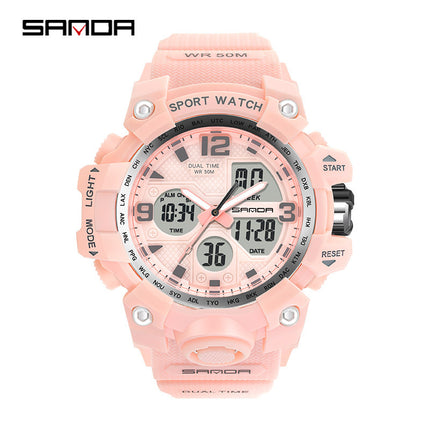 Sanda Hot-Selling Watch Korean Version Student Party Multi-Functional Waterproof Alarm Clock Electronic Watch Cool Dual Display Luminous Sports Watch