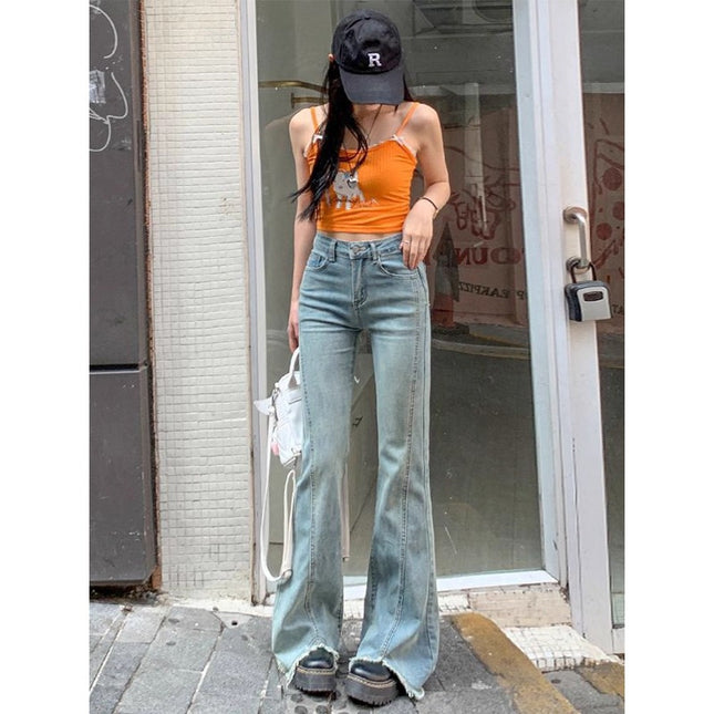 High-Waisted Bootcut Jeans for Women 2025 New Korean Style Raw Edge Horseshoe Pants Slimming Look Slimming Look Flared Pants