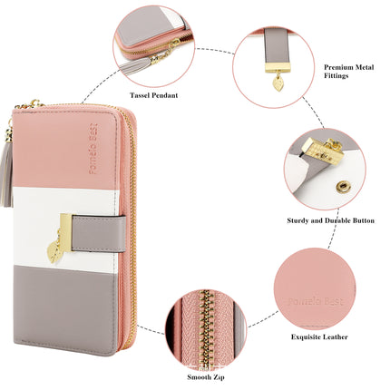Cross-border Color-matching Women's Long Wallet Creative Leather Color-matching Large Capacity Wallet Mobile Phone Wallet