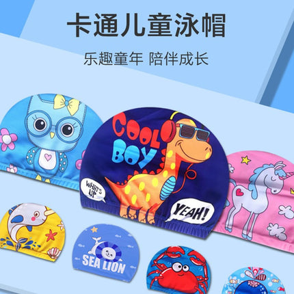 Cartoon Children's Swimming Cap Printed Cute Fashionable Cloth Cap for Boys and Girls Comfortable Non-Stretching Swimming Cap Cloth Cap Quick-Drying