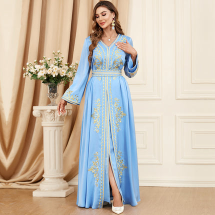 3346 Long Dress Set with Slit and Long Sleeves, Autumn and Winter Women's Wear, Embroidered Clothing Two-Piece Dress Set
