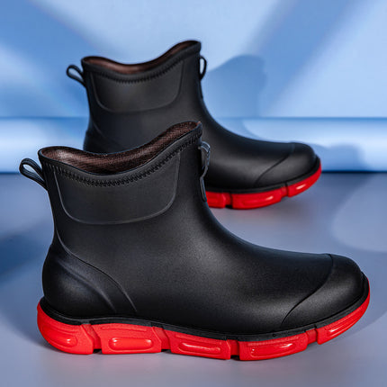 Korean Style Contrasting Color Rain Boots, Sports Style Black Wading Shoes, Outer Fishing Shoes, Kitchen Construction Site Non-Slip Outdoor Functional Shoes