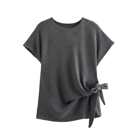 Foreign trade autumn and winter new European and American style knot decoration soft short sleeve top 0858673 Midi skirt 0858674
