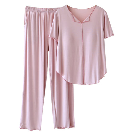 Ruffled Pajamas for Women Summer Thin Modal Short-Sleeved Pants Casual with Chest Pads Can Be Worn Outside Home Clothes Set