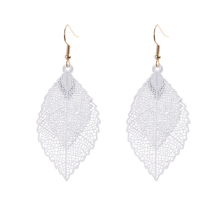 Fashion versatile personality double leaf earrings hollow hand-felt paint matted leaf earrings earrings manufacturers direct supply