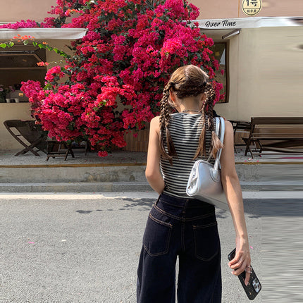 American Style dark blue Scimitar Wide Leg Jeans Women's 2025 Summer New High Waist Straight Loose Slimming Mop Pants
