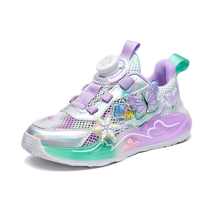 Girls' Sneakers 2026 Spring New Model Mesh Breathable Button Running Shoes for Older Children Non-Slip Soft Sole Dad Shoes