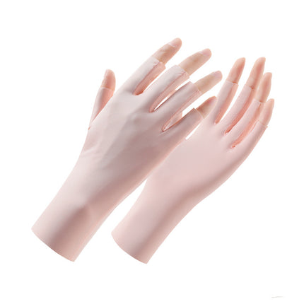 Sunscreen Gloves Women's Summer Thin UV-resistant Half-finger Outdoor Electric Bike Breathable Ice Silk Nail Gloves Women