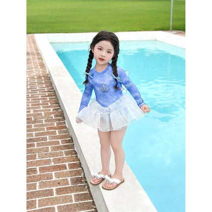 Next Kiss Fairy Gauze Skirt Kidsren's One-Piece Swimsuit 2025 New Summer Long-Sleeved Fashion Girls Swimsuit