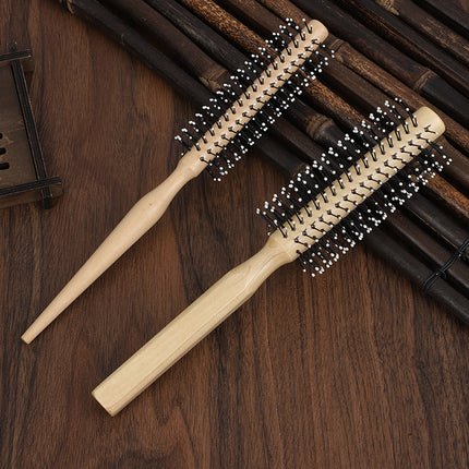 Curly Hair Comb for Women and Men, Wooden Curling Comb, Blow-Dry Styling Comb with Inner Buckle, Barber Shop, Hair Salon, Professional Cylinder Roller Comb